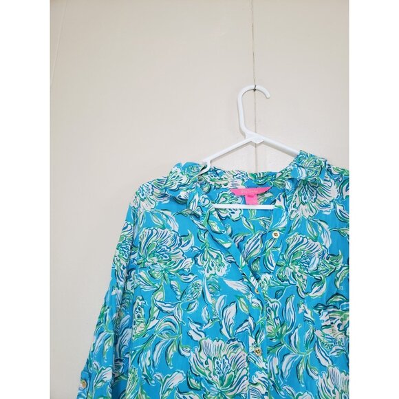 Lilly Pulitzer Womens XS Natalie Shirt Dress Easy Coverup Turquoise Blue Floral - Picture 4 of 6